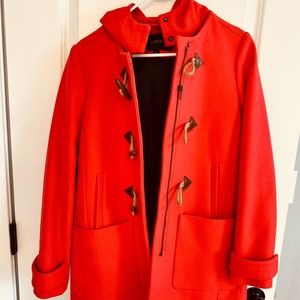 J.Crew Coral/Red Wool Toggle Coat with Detachable Hood, Size 4
